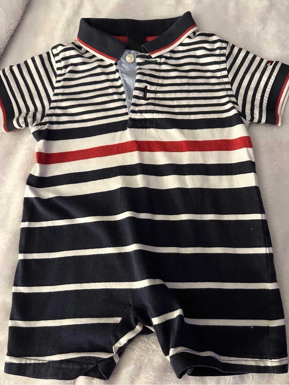 Tommy Hilfiger Navy, White & Red Striped Polo Romper